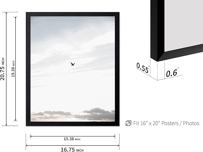 Monem Art Minimalist Bird in Sky Photography Print - Moody Nordic Landscape Art Poster - Wall Decor for Living Room, Bedroom or Office - 16x20 Black Framed Wall Art by Mareike Bohmer