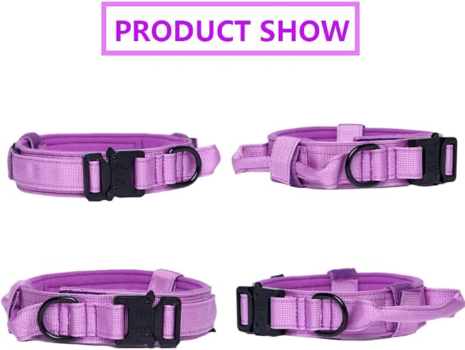 Tactical Dog Collar Adjustable Military Nylon Dog Collar with Control Handle and Heavy Duty Metal Buckle for Medium and Large Dogs (Purple,M)