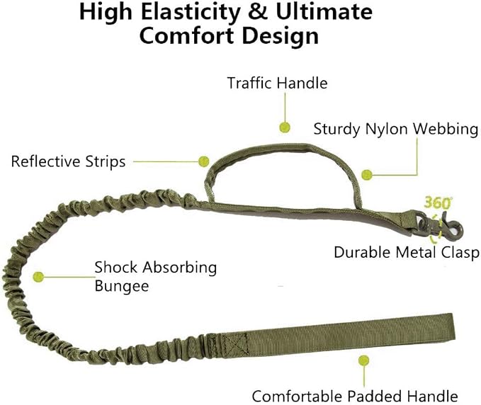 Tactical Dog Collar and Leash Set Adjustable Military Nylon Dog Collar with Control Handle and Heavy Duty Metal Buckle for Large Dogs（Green S