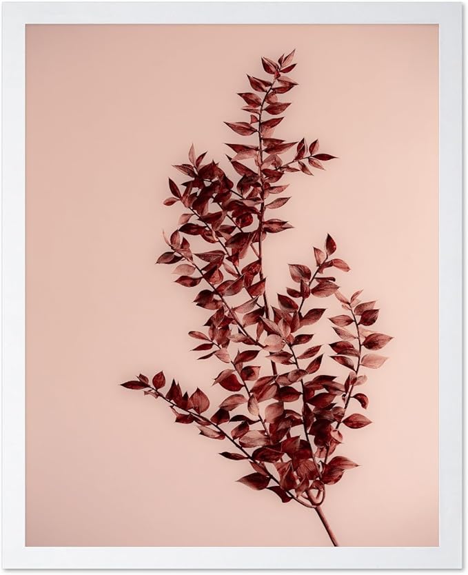 Monem Art Dried Red Botanical Branch Print - Minimalist Boho Nature Poster - Wall Decor for Living Room, Bedroom or Office - 8x10 White Framed Wall Art by Mareike Bohmer