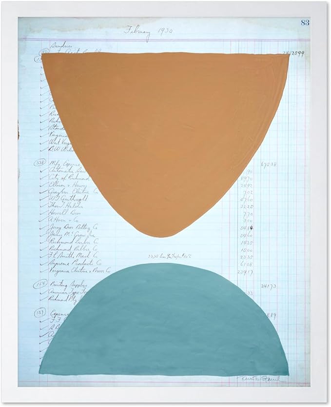 Monem Art Abstract Ledger Paper Geometric Print - Modernist Organic Shapes Art Poster - Wall Decor for Office, Living Room or Studio - 12x16 White Framed Wall Art by Renee Stramel