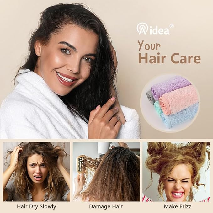 AIDEA Microfiber Hair Towel Wrap, 5 Pack Hair Turbans, Super Absorbent Quick Dry Hair Towel Wrap for All Hair Types Anti Frizz, 26"×10"
