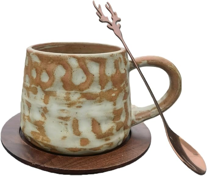 Coffee Cup Set with Saucer and Spoon, Vintage Design Handmade Lead-Free Ceramic Artistic Latte Cappuccino Barista Espresso Tea Cup with Saucer, Coffee Cup, Tea Cup, Milk Tea Cup