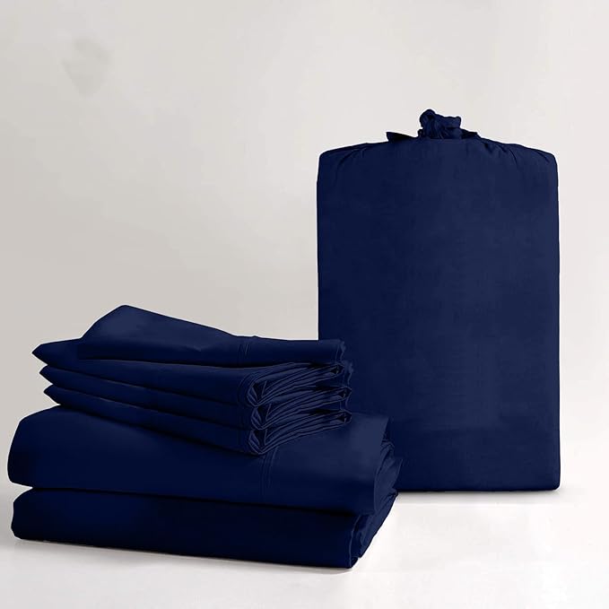 100% Real Certified Organic Cotton Bedsheet Set, Split Head King 34" Split Size 6 Piece 800-Thread-Count Sheet Set, [1 Fitted + 1 Flat + 4 Pillowcases], Extra 30" Deep Pocket Navy Blue