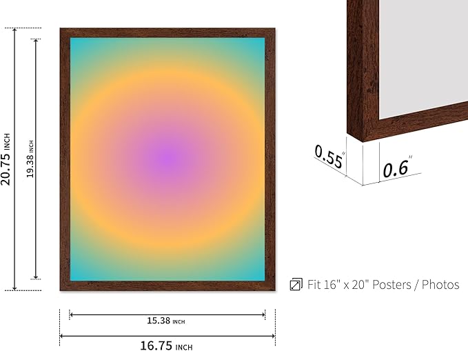 Monem Art Radiant Gradient Glow Print - Modern Abstract Color Field Poster - Wall Decor for Living Room, Bedroom or Office - 16x20 Brown Framed Wall Art by Rs Lab Studio