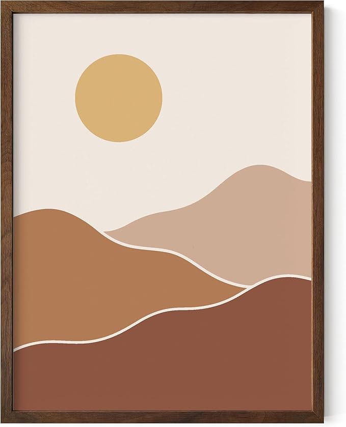 Organic Abstract Shapes Wall Art Minimalist Botanical Silhouette Earth Tones Terracotta Mid Century Modern 12x16 Inch Oak Wood Walnut Framed Scandi Boho Print for Home Office
