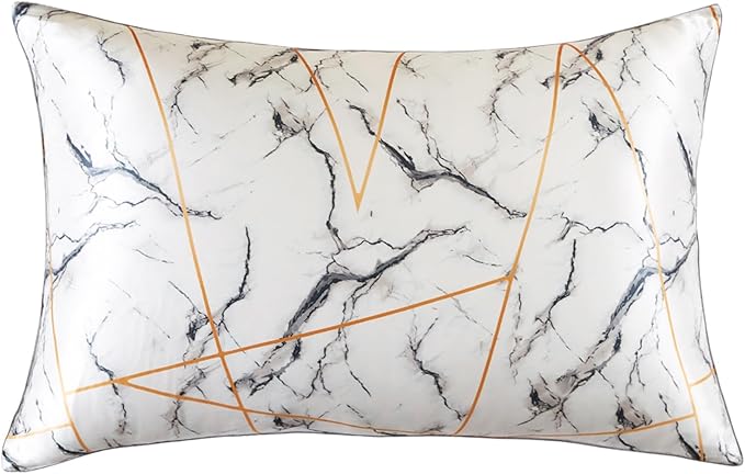 THXSILK Natural Mulberry Silk Pillowcase for Hair and Skin, Premium Mulberry Silk Pillow Case Standard Size Pillow Cover, Real Silk Pillowcase with Concealed Zipper(White Marble, Standard)