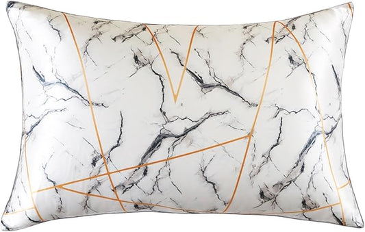 THXSILK Natural Mulberry Silk Pillowcase for Hair and Skin, Grade 6A+ Mulberry Silk Pillow Case with Hidden Zipper, Soft Smooth White Marble Pillowcase(1pc, Queen Size 20"x30")