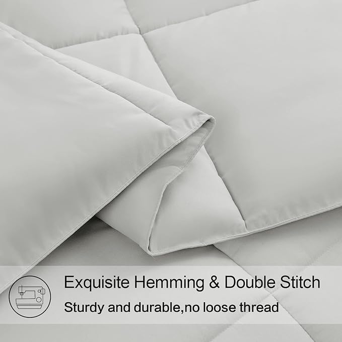 EASELAND King Size Down Alternative Comforter - Quilted Duvet Insert for All Seasons, Soft Lightweight with Corner Tabs, Summer Winter Warm Bedding, Light Grey 90x102 Inches