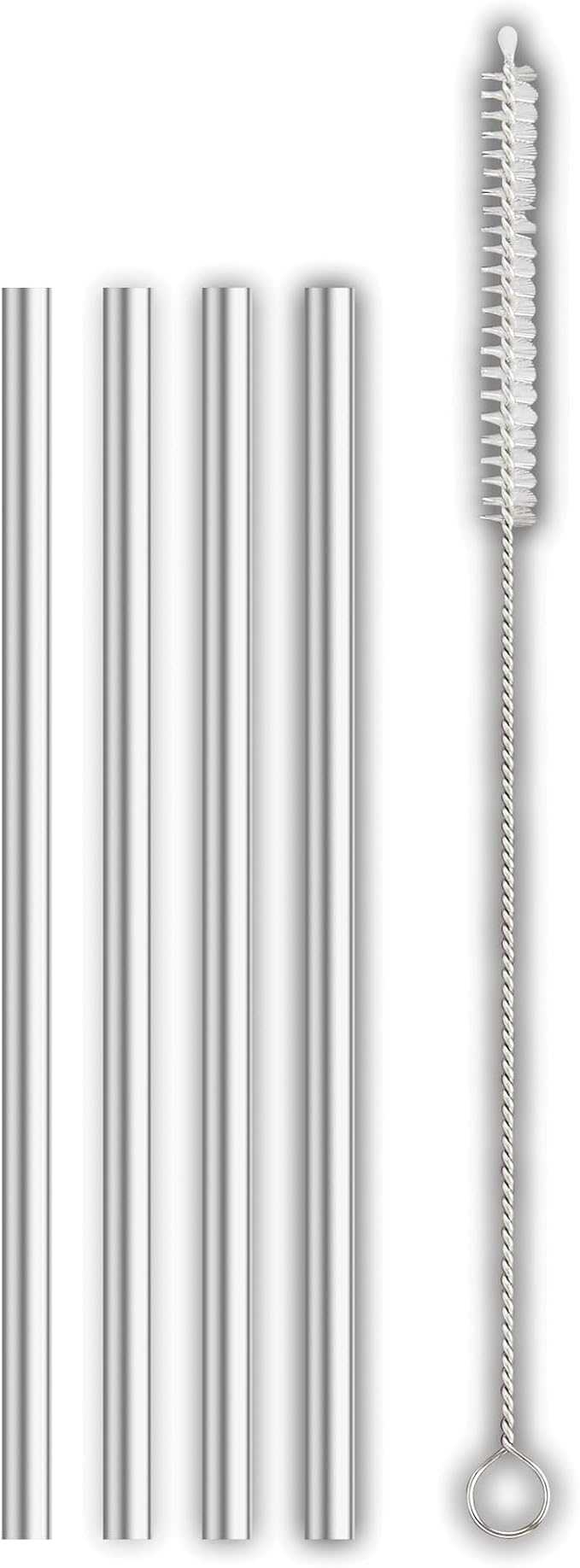 HIC Kitchen Bar Reusable Cocktail Straws with Cleaning Brush, 18/8 Stainless Steel, Set of 4