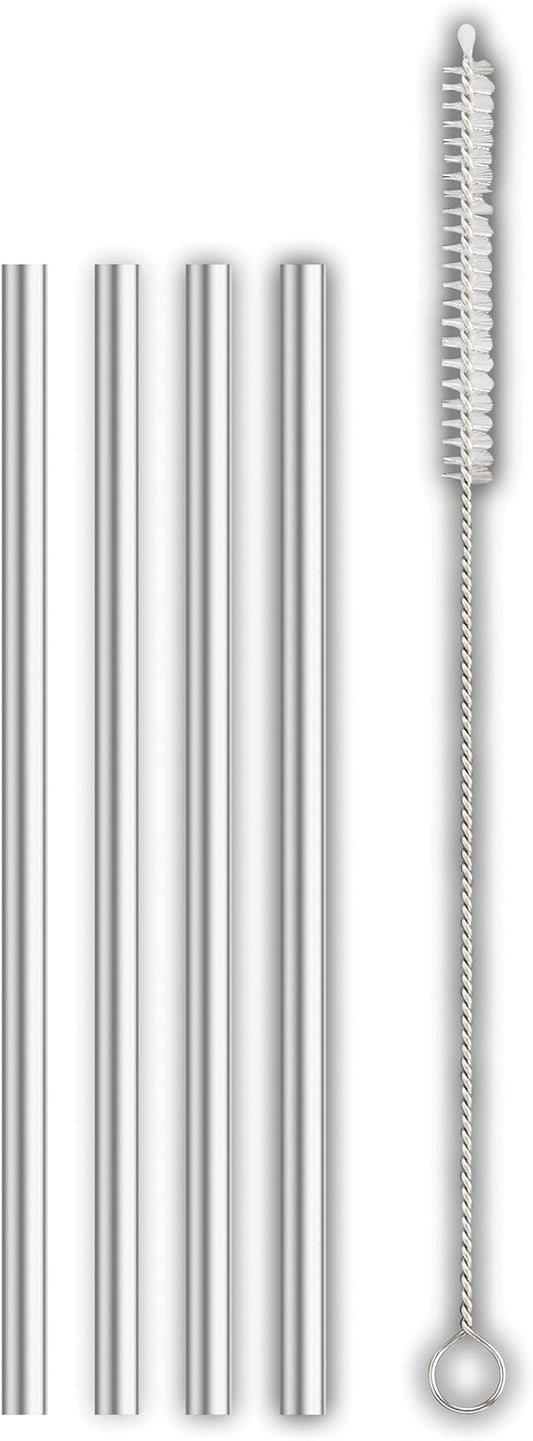 HIC Kitchen Bar Reusable Cocktail Straws with Cleaning Brush, 18/8 Stainless Steel, Set of 4