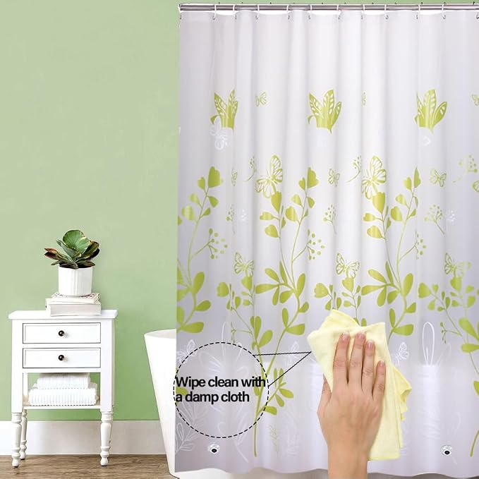 Plastic Shower Liner - Premium PEVA 4G Shower Curtain Liner with Rustproof Grommets and 3 Weighted Magnets, Waterproof Shower Curtains for Bathroom (Green Butterfly)