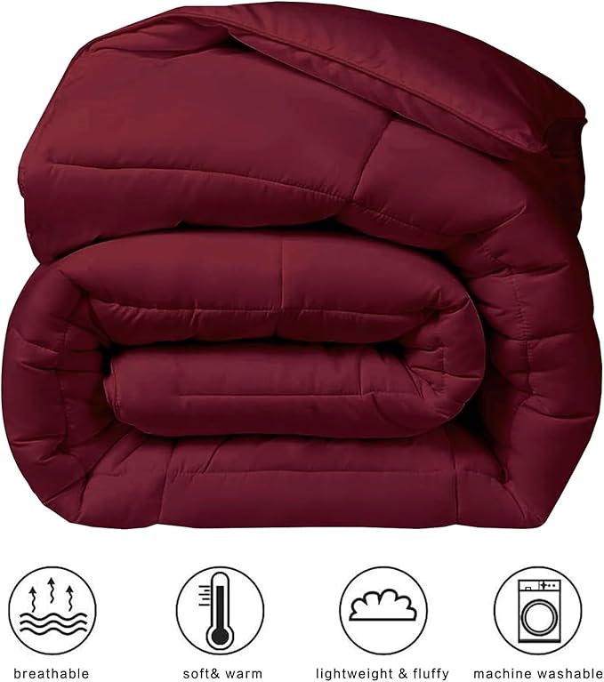 COHOME Premium King Size Comforter, All-Season Quilted Down Alternative Duvet Insert, Luxury Hotel GentleSoft Comforter with Anti-Clump Tech & 8 Tabs - Reversible - Burgundy 90x102 inches