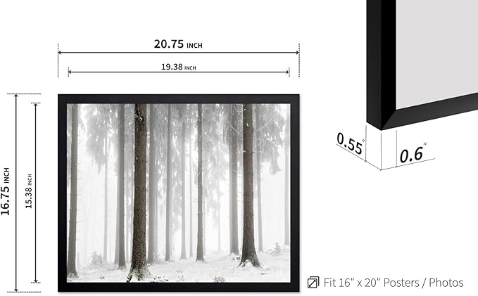 Monem Art Foggy Winter Forest Photography Print - Minimalist Snowy Landscape Poster - Wall Decor for Living Room, Bedroom or Office - 16x20 Black Framed Wall Art by Mareike Bohmer