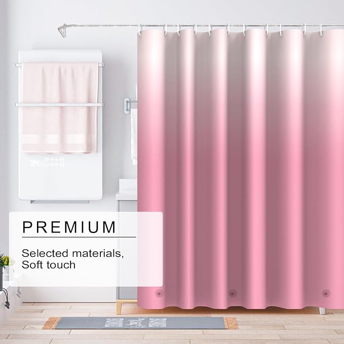 TIKABC Gradient Pink Shower Curtain Liner, 4G PEVA Shower Liner, Plastic Waterproof Shower Curtains, 72x72 inch with Grommet Holes 3 Magnetic Weights