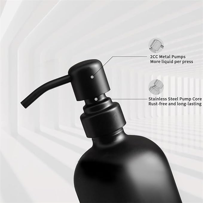 Liquid Dispenser Soap Dispenser Set Glass with Stainless Steel Pump Countertop Soap Bottle(Black Pump+Black Bottle)
