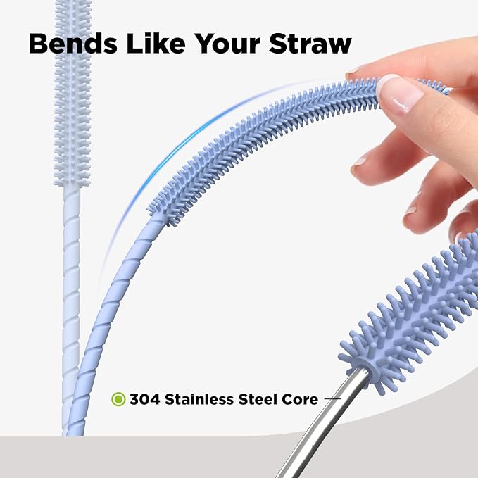 Silicone Straw Cleaner Brush, 2 Pcs Reusable Cleaning Brushes for Straws, 6mm&9mm, Blue
