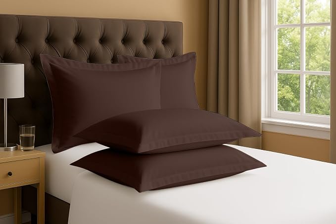 2 Pack Pillow Shams Queen Size 20x30 – 600 Thread Count 100% Organic Cotton Brown Pillow Covers with 2 Inch Flange, Soft & Smooth Premium Hotel-Quality Pillowcases Set of 2