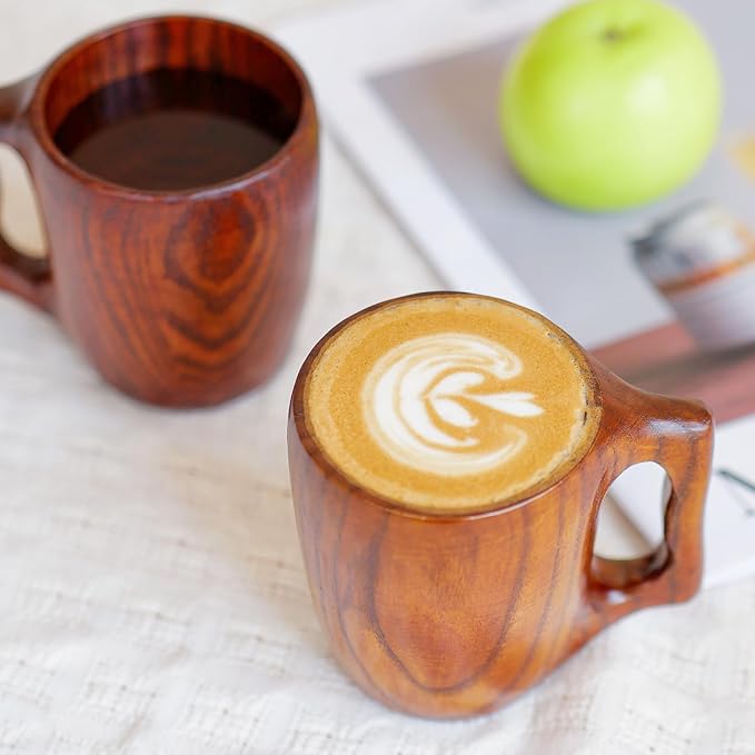 Handmade Wooden Cups, Mugs, Coffee Cups, Practical and Versatile, 9.3 ounces Suitable for Holding Wine, Juice, Tea, Milk, Latte, etc.