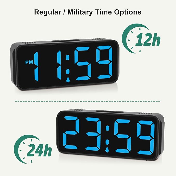 Peakeep Small Mini Digital Alarm Clock Battery Operated for Bedroom Travel, 1.65" Numbers Large Display Cordless Clock for Beside Seniors Elderly, Auto Manual Dimmers, 5 Levels Volume