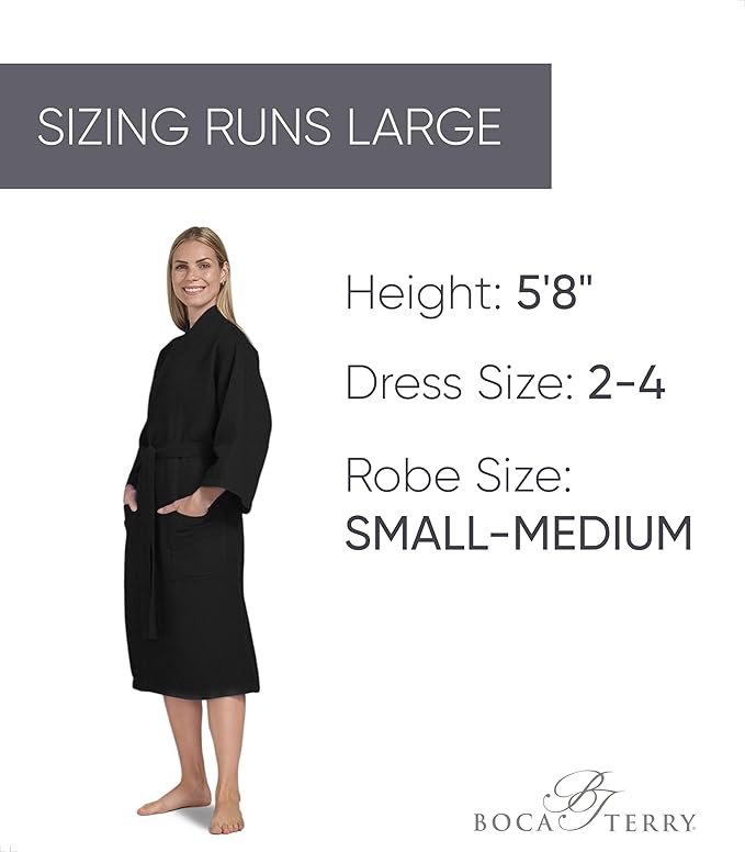 Waffle Robe for Women by BOCA TERRY, Soft Cotton Spa Robes for Summer, Lightweight Knit Waffle Bathrobe, Kimono Bathrobes