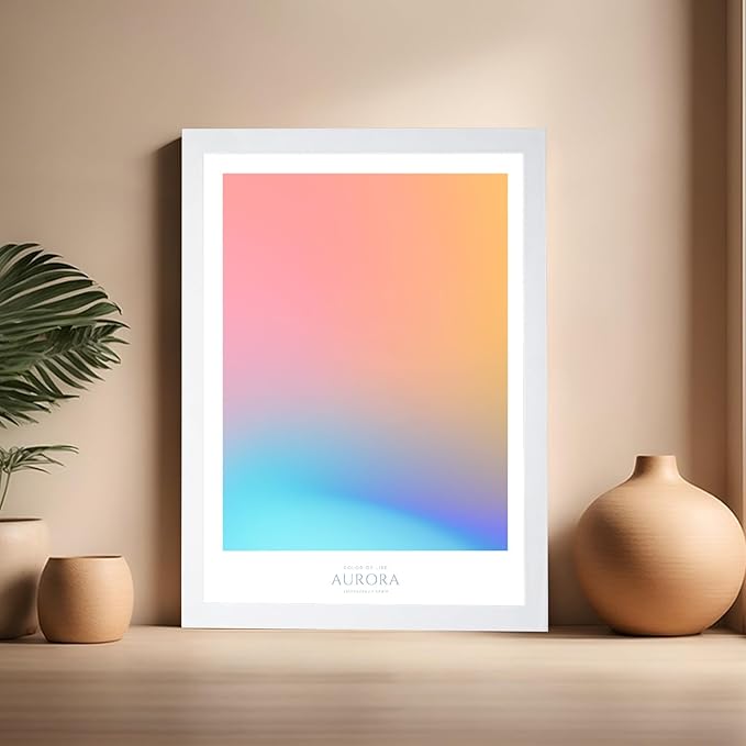 Monem Art Aurora Gradient Abstract Print - Minimalist Geometric Color Field Poster - Wall Decor for Living Room, Bedroom or Office - 16x20 White Framed Wall Art by Rs Lab Studio