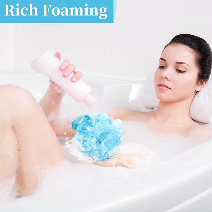 BCKENEY Bath Loofah Shower Sponge Body Back Scrubber Soft Mesh Shower Puffs Exfoliating Loofa for Women & Men Bath Accessories Cleaning Tool (4Pcs 75G, Extra Large)