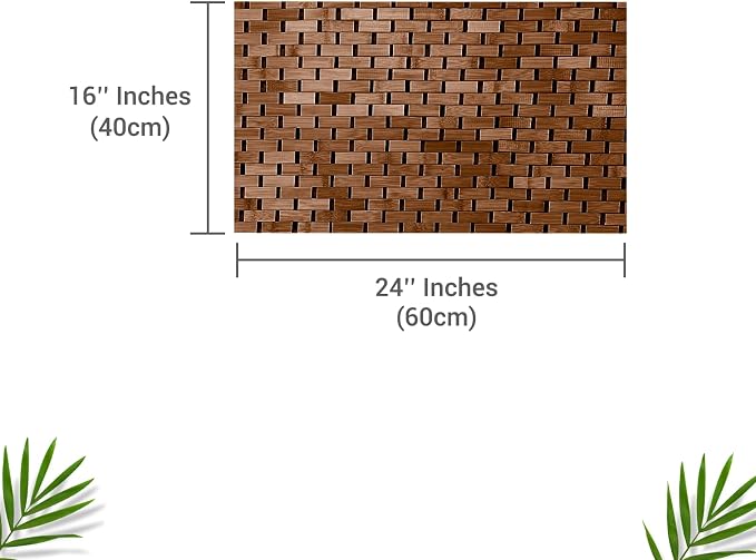 Bamboo Bath Mat Brown 24 x 16 Inches and Soap Dish Set Bathroom Rugs Non Slip Washable Bamboo Shower Mat Bathtub Mat Non Slip for Kitchen Sauna Spa Hot Tub Outdoor Bathroom Décor