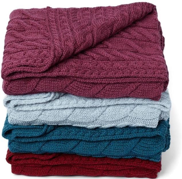 Aran Woollen Mills Irish Cable Knit Blanket Supersoft Merino Wool Throw Made in Ireland 40 inch x 60 inch (Jam Red)