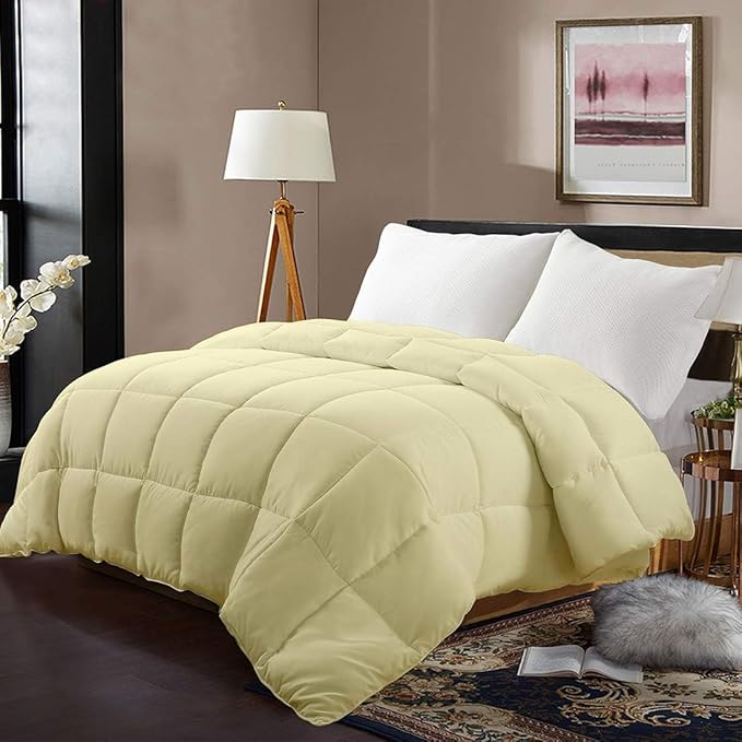 All Season Hypoallergenic Luxurious Down Alternative Cotton Comforter, Ultra-Soft 750 Fill-Power Oversized King Size Measures 136" x 120", Ivory