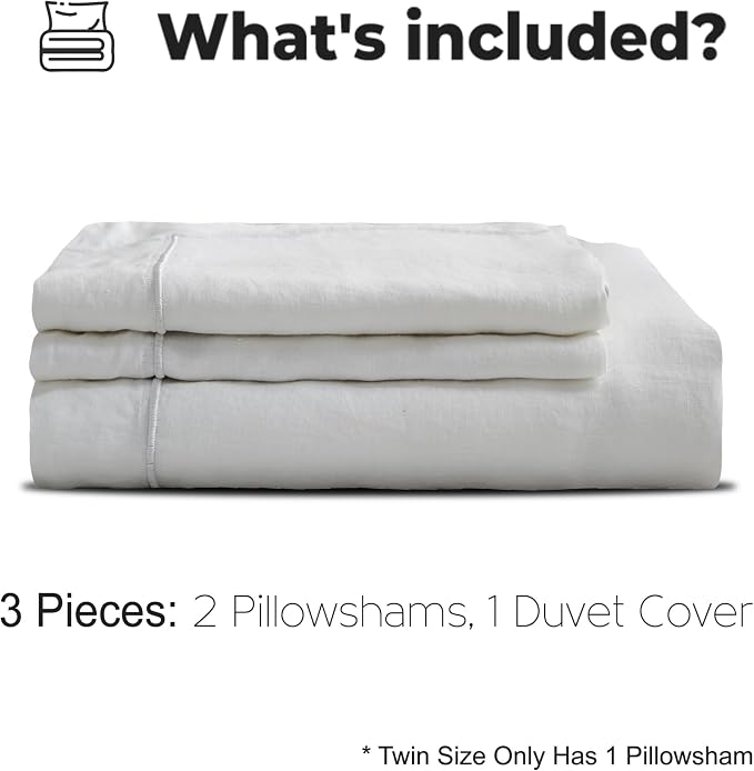 Simple&Opulence 100% Washed Linen Duvet Cover with Embroidered,3 Pieces Soft Farmhouse Comforter Set with Button Closure,1 Duvet Cover and 2 Pillowshams (California King,White)