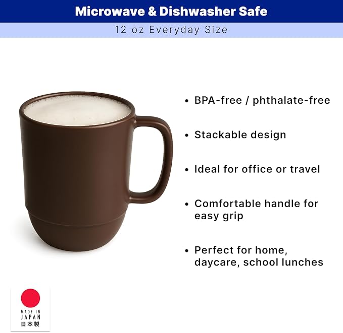 JapanBargain Japanese Plastic Mug 12oz BPA-Free Non-Toxic Unbreakable Camping Coffee Tea Milk Juice Water Mug Made in Japan Dishwasher & Microwave Safe, Chocolate Brown