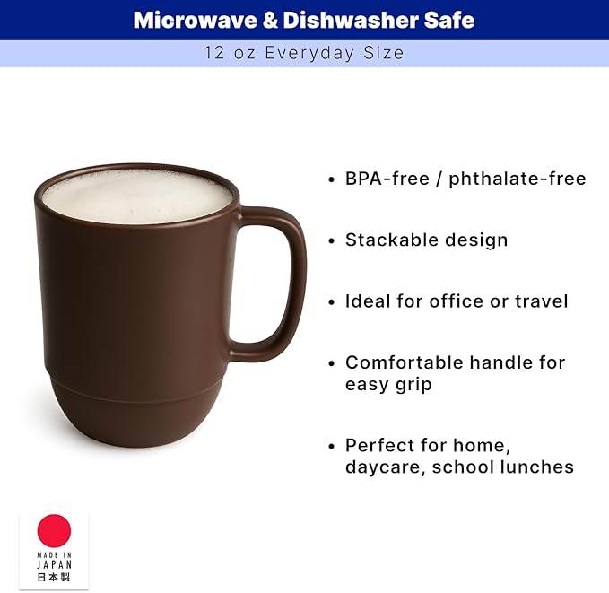 JapanBargain Japanese Plastic Mug 3 Pack 12oz BPA-Free Non-Toxic Unbreakable Camping Coffee Tea Milk Juice Water Mug Made in Japan Dishwasher & Microwave Safe, Chocolate Brown