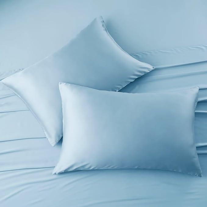 4 Pack Cooling Pillow Cases,Viscose Derived from Bamboo Pillow Protectors Queen Size Set of 4, 400 Thread Count Soft Silky Breathable Summer Pillow Cover with Zipper Hidden (4PCS, Queen,Light Blue)