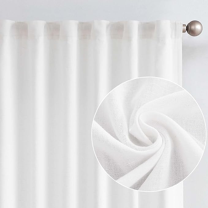 jinchan White Linen Curtains with Privacy Lining 84 inch Lined Curtains for Closet Door Small Window Living Room Bathroom Neutral Farmhouse Cottage Core Light Filtering Rod Pocket Back Tab 2 Panels