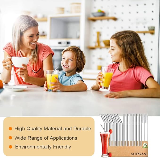 AOTWAN 40-Pack Reusable Stainless Steel Metal Straws, 18 Straight + 18 Bent 8.5'' Metal Straws for 20 oz Tumblers Dishwasher Safe with 4 Cleaning Brushes