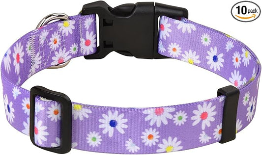 MarukoPet Dog Collar, Adjustable for Small Medium Large Dogs Puppy, Cute Design with Bohemia Floral Tribal Geometric Patterns Boys Girls Dog Collar(Purple Daisy-L)