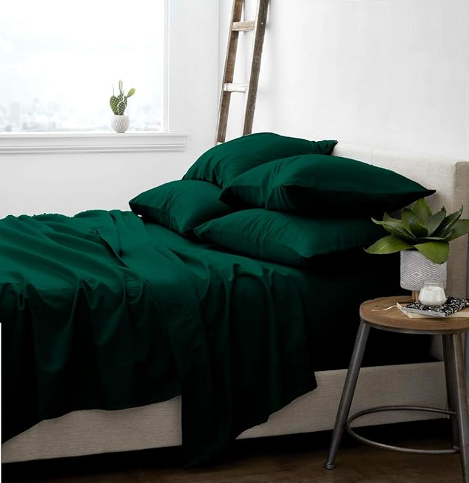 Femini Fashion 100% Organic Cotton Bed Sheets 800-Thread-Count, 16-Inch Deep-Pocket, Luxury Breathable Crisp 4-Piece Bed Sheet Set (1 Flat Sheet, 1 Fitted Sheet, 2 Pillowcases) - Full, Teal Blue