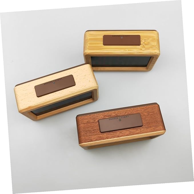 Wooden Digital Alarm Clock LED Desktop Clock with Light Sensor Natural Wood Color Non-Battery Powered for Home Bedroom Office Use