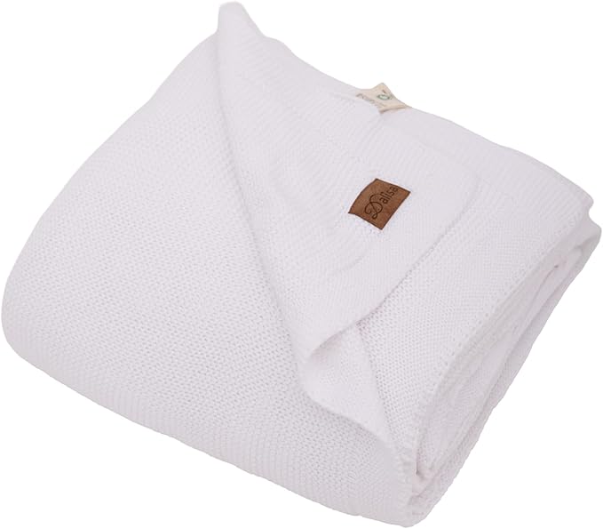 Dalisa 100% Organic Turkish Cotton Throw Blanket - GOTS Certified, Cozy - Perfect for Couch, Bed, and Home Decor - Boho Vintage Knit Alina (White, 60x80)
