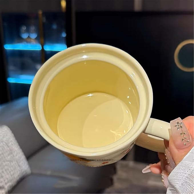 Coffee Mug Cups Ceramic Tea Cup 3D Fruit Orange Shaped Handmade Pottery Cute Mugs With Lid Handle Office Home Hot Ice Water Juice Milk Mugs Gifts Microwave Dishwasher Safe 13 Oz Travel Mug (Orange)