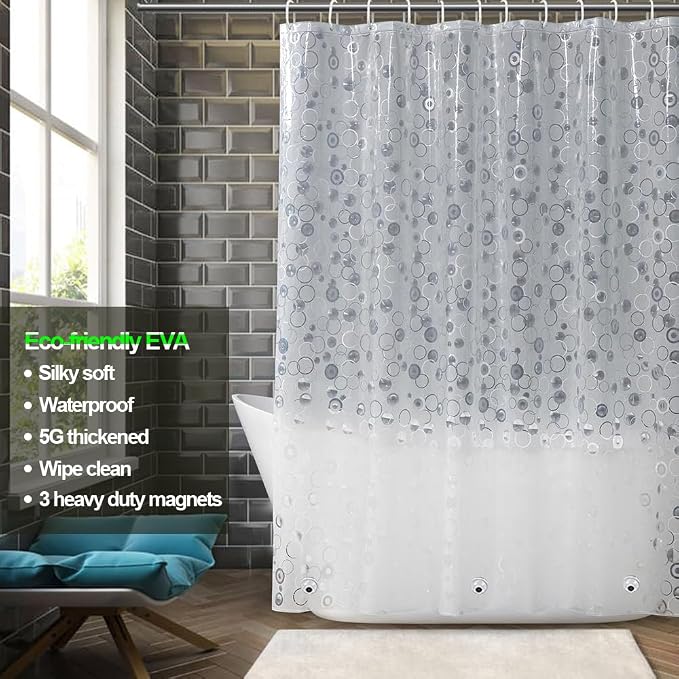 Plastic Shower Liner - Premium EVA Thickened Shower Curtain Liner with Rustproof Grommets and 3 Weighted Magnets, Waterproof Shower Curtain for Bathroom… (5G-Circular Pattern, 72”*72”)
