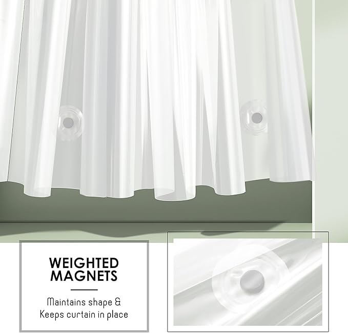 Clara Clark Shower Curtain Liner - Lightweight Vinyl PEVA, 72x72 Frosted, Waterproof Plastic With 3 Magnets, 5G Premium for Bathroom