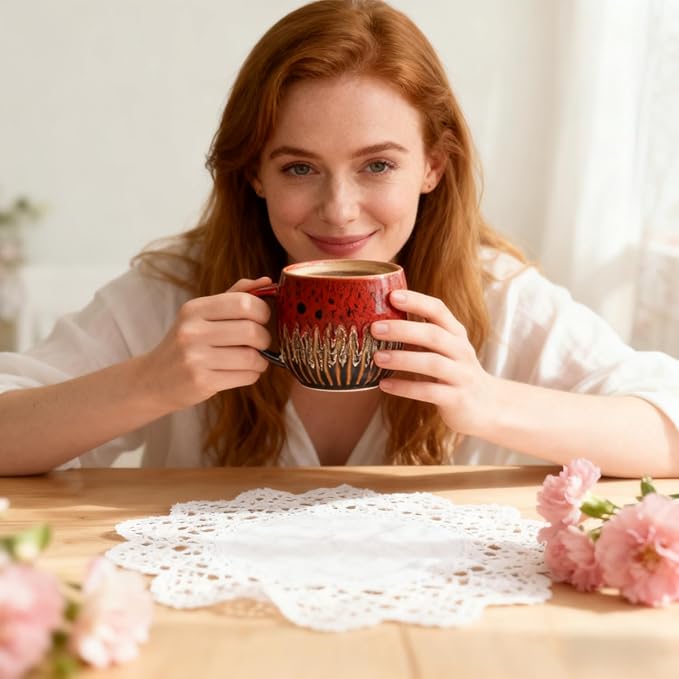 20oz Large Coffee Mug - Unique Handcrafted Look Ceramic Cup, Large Tea Mug, Microwave & Dishwasher Safe (red)