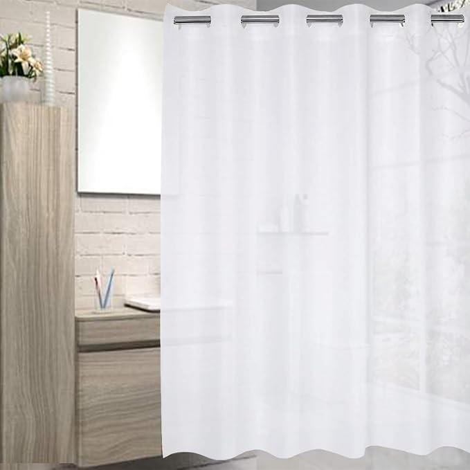 No Hooks Waterproof Shower Curtain Liner PEVA 72"x72" No Hook Bathroom Shower Curtain Water Wave (Frost B)