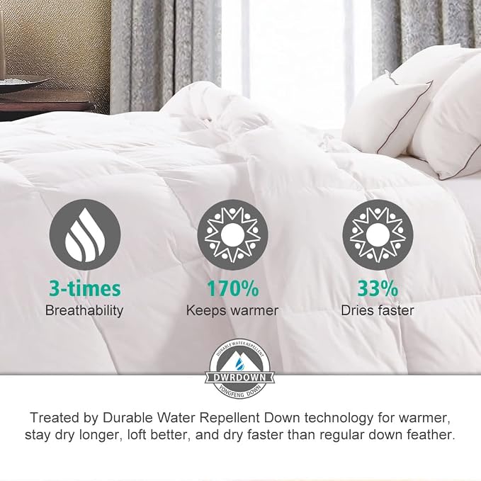 APSMILE Luxurious Queen Size Down Feather Fibers Comforter, Ultra-Soft All Season Duvet Insert, Fluffy Hotel Collection Down Feather Fibers Comforter with 8 Ties(90x90, White)