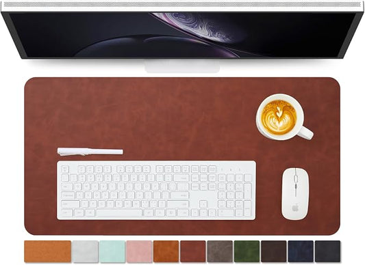 Distressed Leather Desk Mat - Non-Slip PU Desk Pad for Office and Home - Desk Organization and Accessories - Ideal for Large Mouse Pad and Desk Mats on Top of Desks(Mahogany,27.6"x 13.8")