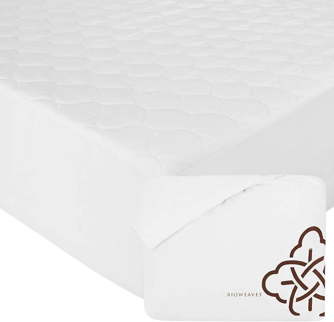 Bioweaves 100% Organic Cotton Mattress Pad Cover, GOTS Certified Cooling 300 GSM Quilted Fitted Mattress Topper & Protector with Soft Cotton Wadding - White, 20 Inch Deep Pocket, Twin