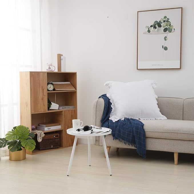 100% French Linen Euro Shams with Ruffles - Set of 2 - Washed Solid Color Natural Flax Soft Breathable Pillow Covers - White, 26'' x 26''