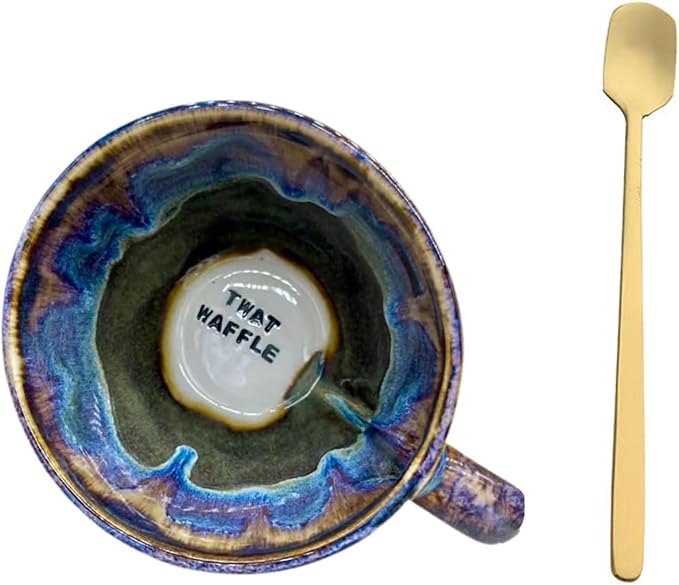 Jumbo Lightning Sweary Mug,Glaze Ceramic Mug,Handmade Pottery Coffee Mugs, Engraved Sarcastic Quote - Gift for Friends and Coworkers,Comes with a fine coffee spoon (TWAT WAFFLE)